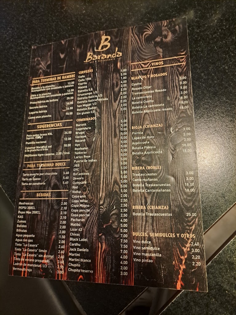 Cafe-Bar La Baranda — Carta