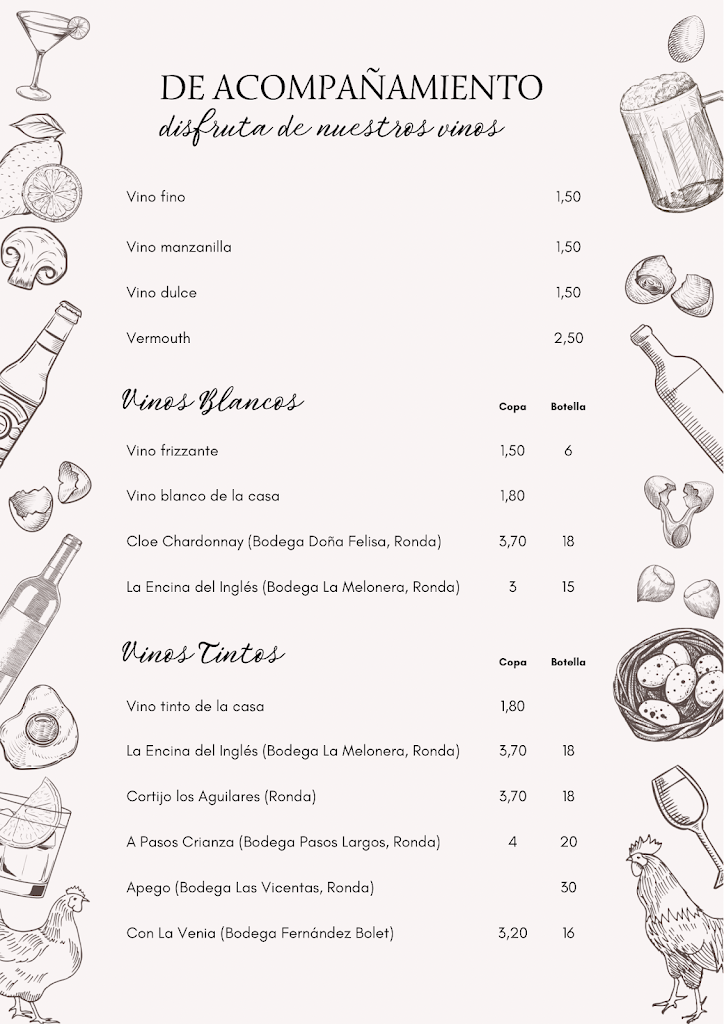 Bar Restaurante El Gallinero Ronda — Carta