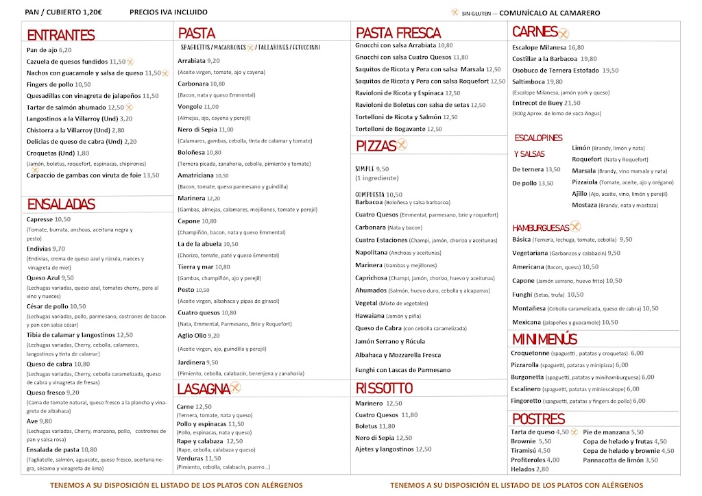 Restaurante italiano pizzeria Capone — Carta