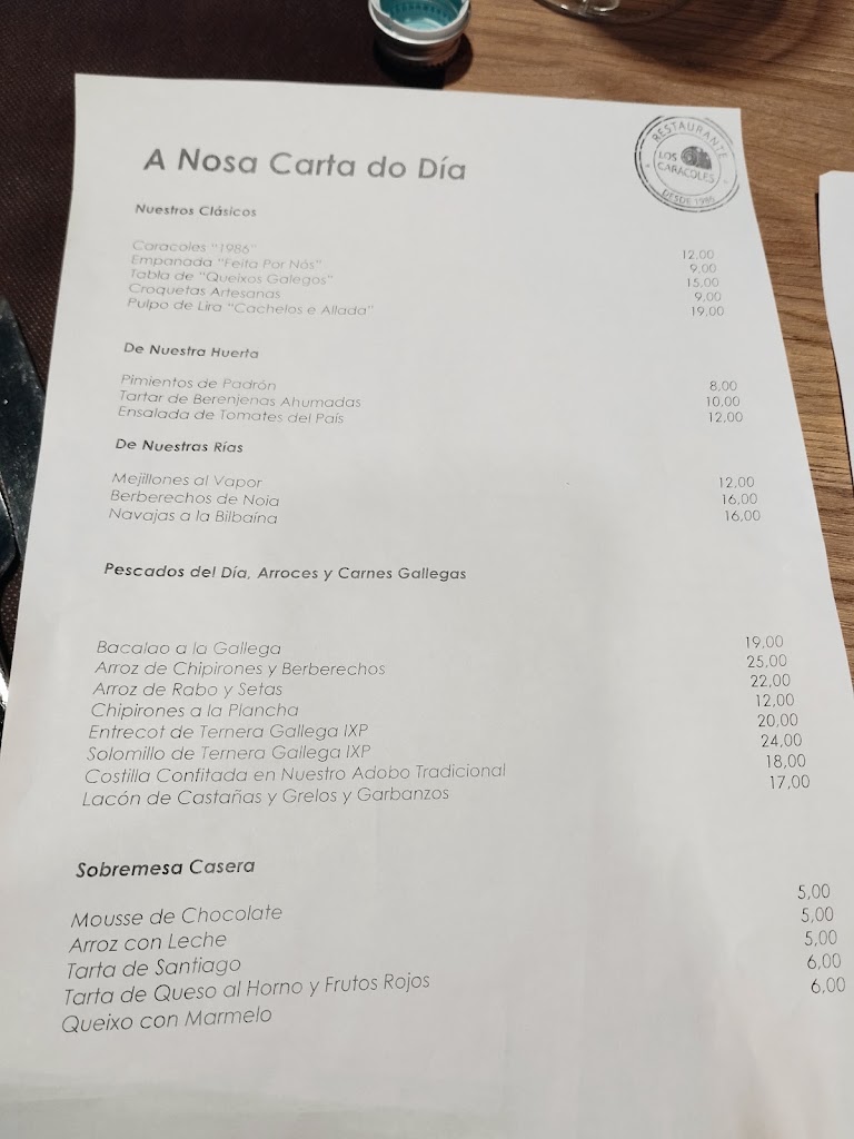 Los Caracoles Restaurante — Carta