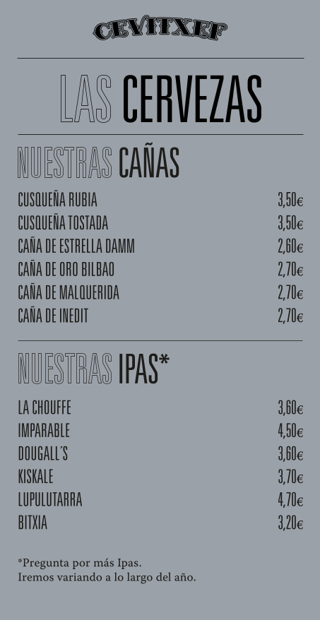 Restaurante Cevitxef — Carta