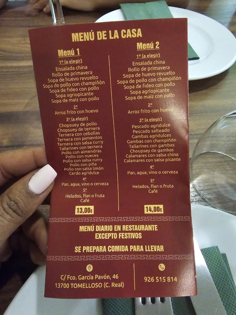 Restaurante Conde de China — Carta