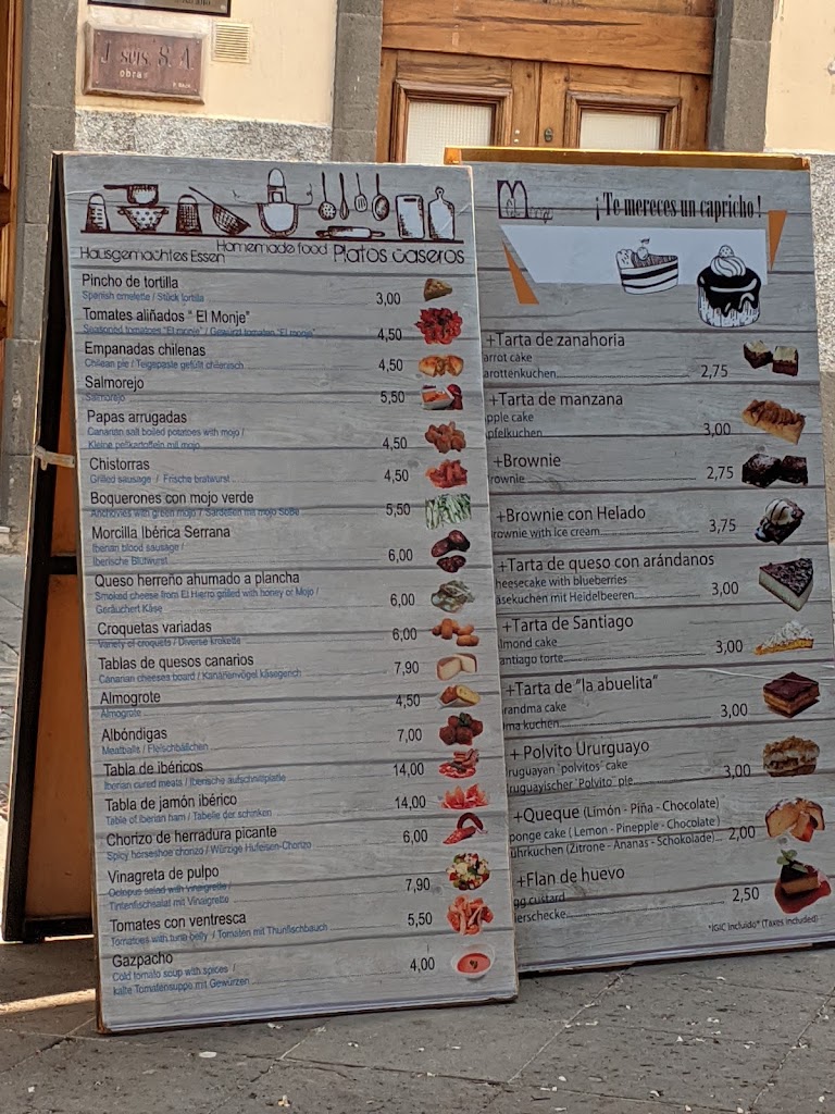 La Taberna de El Monje — Carta