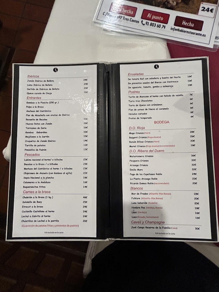 Restaurante Babia — Carta