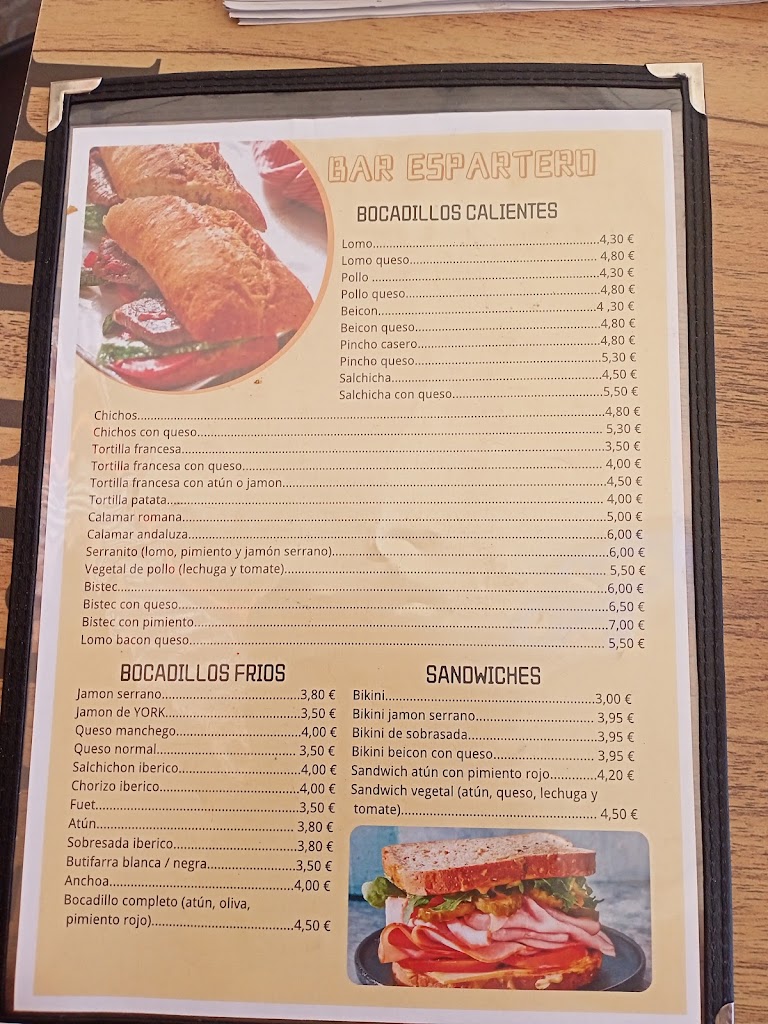 Bar Espartero — Carta
