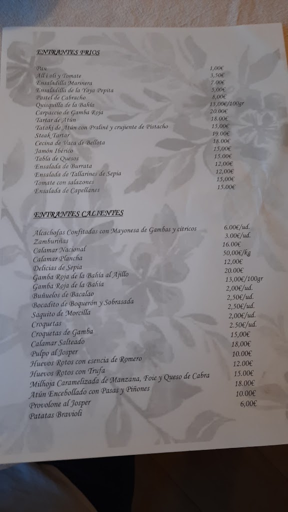 Vaig a Dite Restaurant — Carta