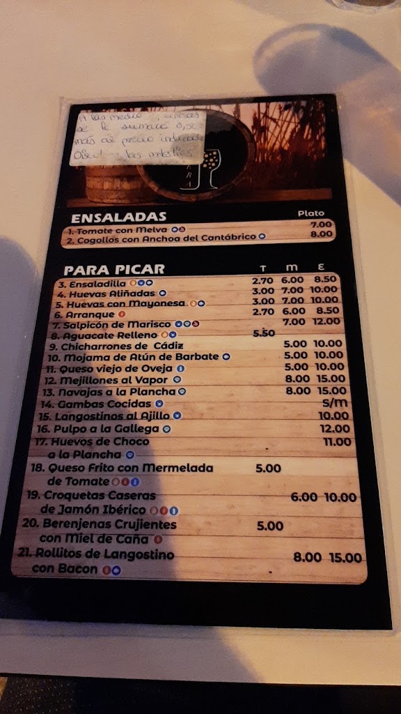 Bar Solera — Carta