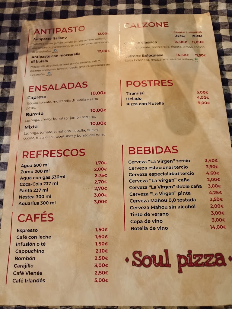 Soul pizza — Carta
