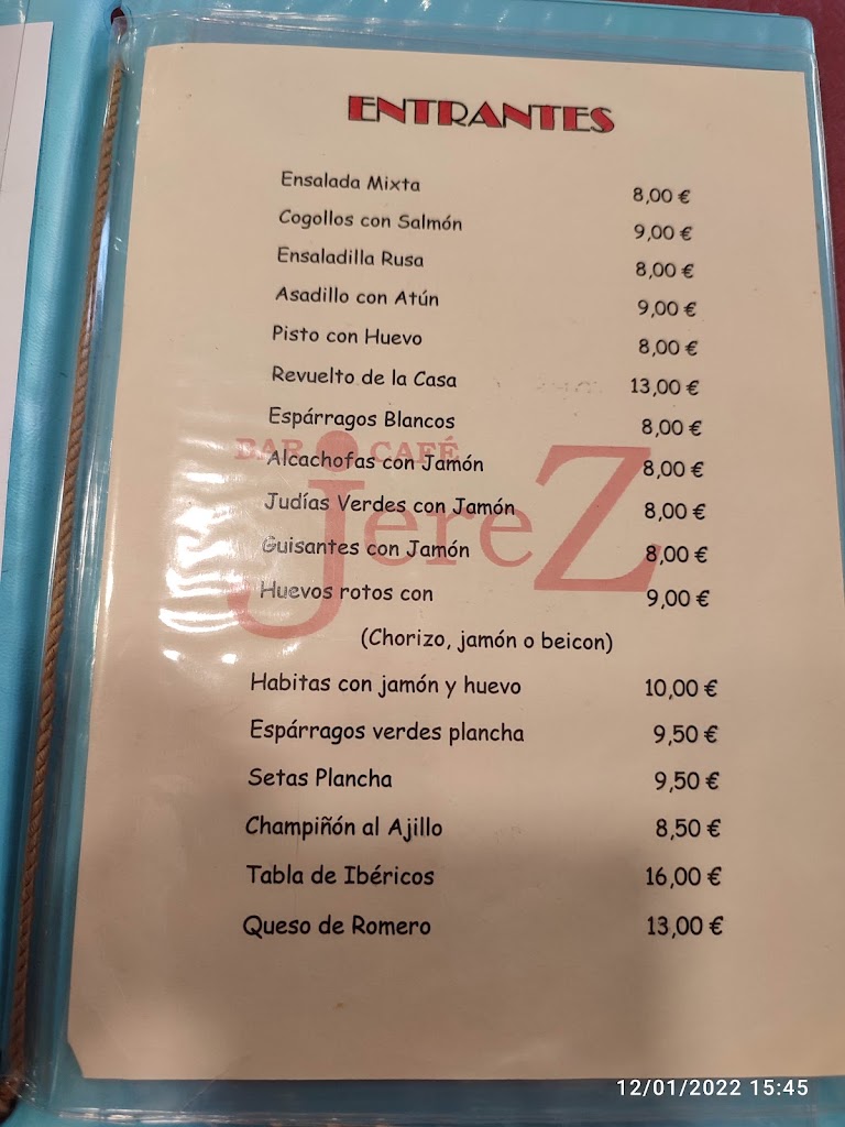 Restaurante El Nuevo Jerez — Carta