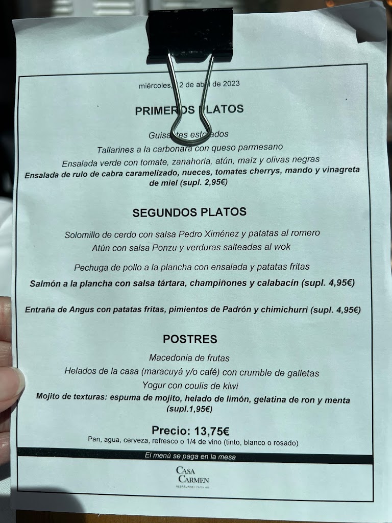 Casa Carmen Style Outlet — Carta