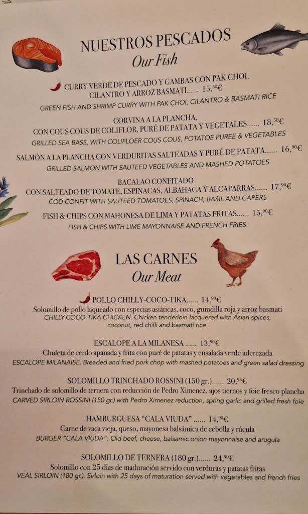 CalaViuda bar & restaurant — Carta