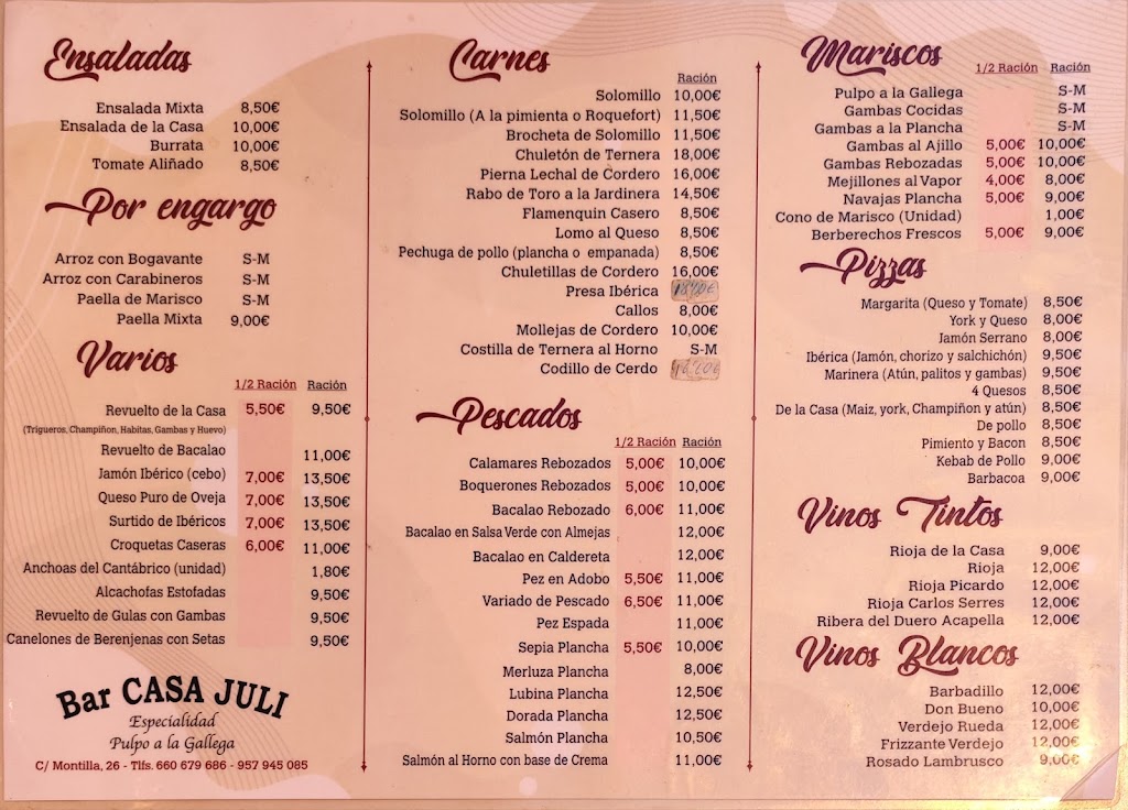Bar Casa Juli — Carta