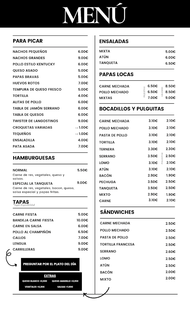 La Tanqueta | Bar - Cafeteria — Carta