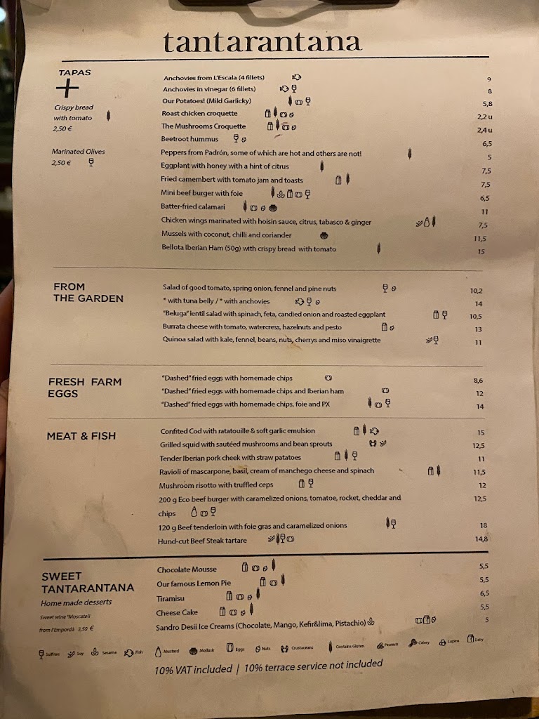 Restaurant Tantarantana — Carta