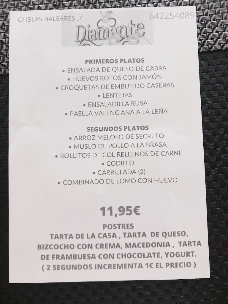 Restaurante Salon Diamante — Carta