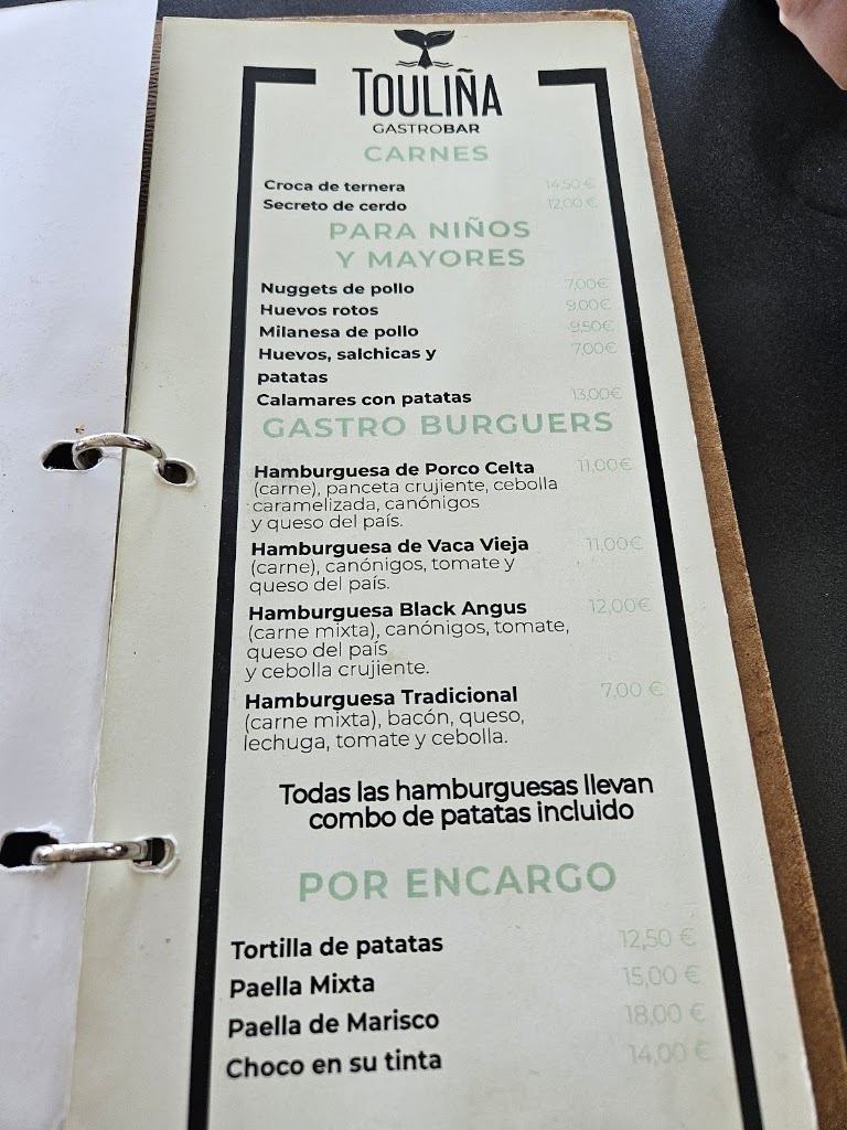 Bar O Paseo do Toulina — Carta