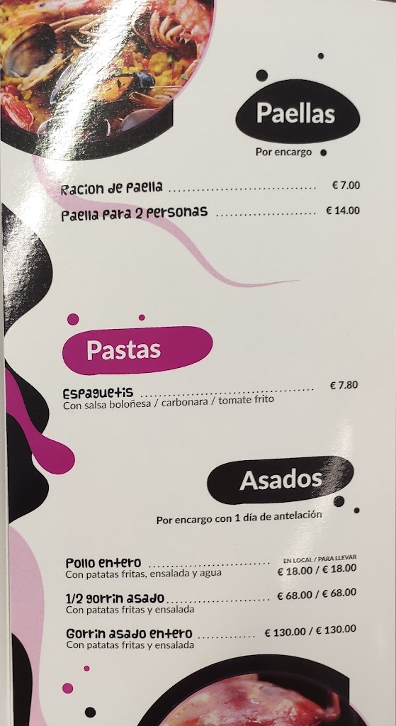 Restaurante Cafeteria Aquavox — Carta