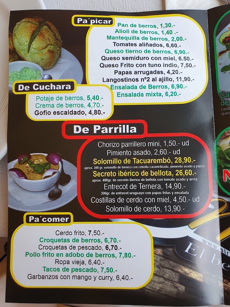 Restaurante El Rincon de Marcos, Teror — Carta