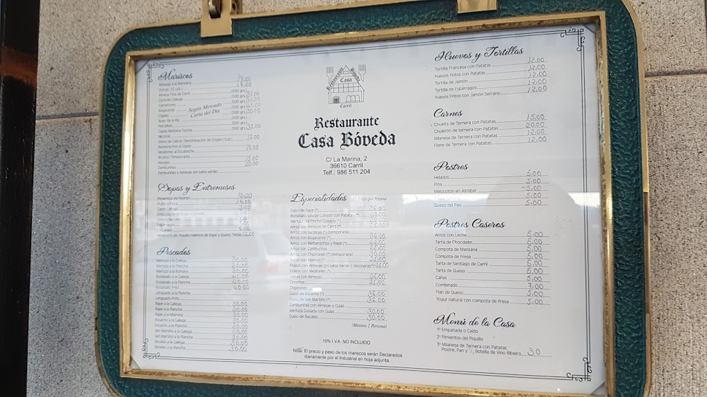 Restaurante Casa Boveda — Carta