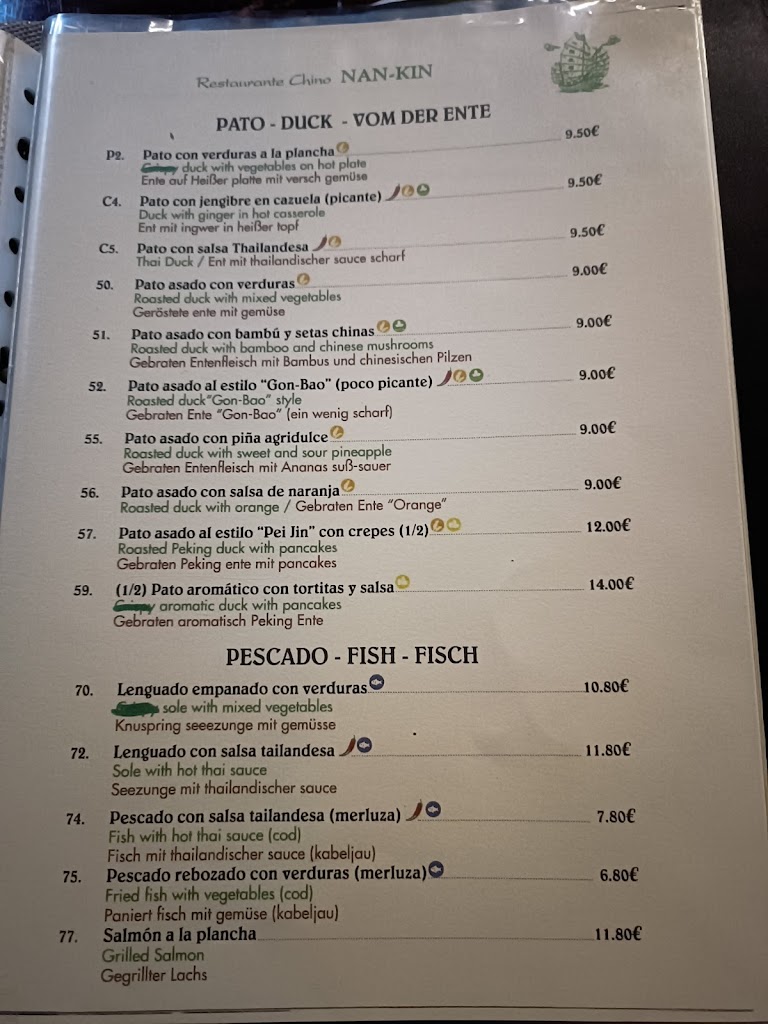 RESTAURANTE NAN KIN — Carta