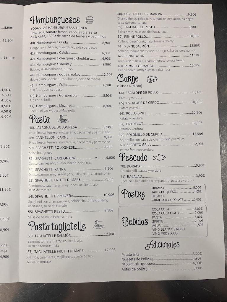 Pizzeria Onda — Carta