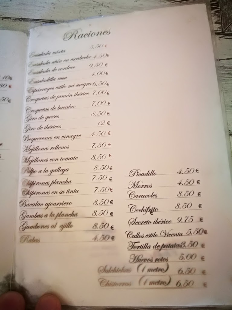 Los Arcos Bar — Carta