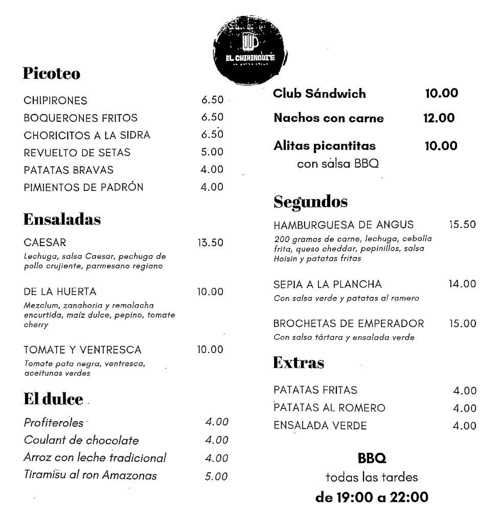 El Chiringuito de Porto Chico — Carta