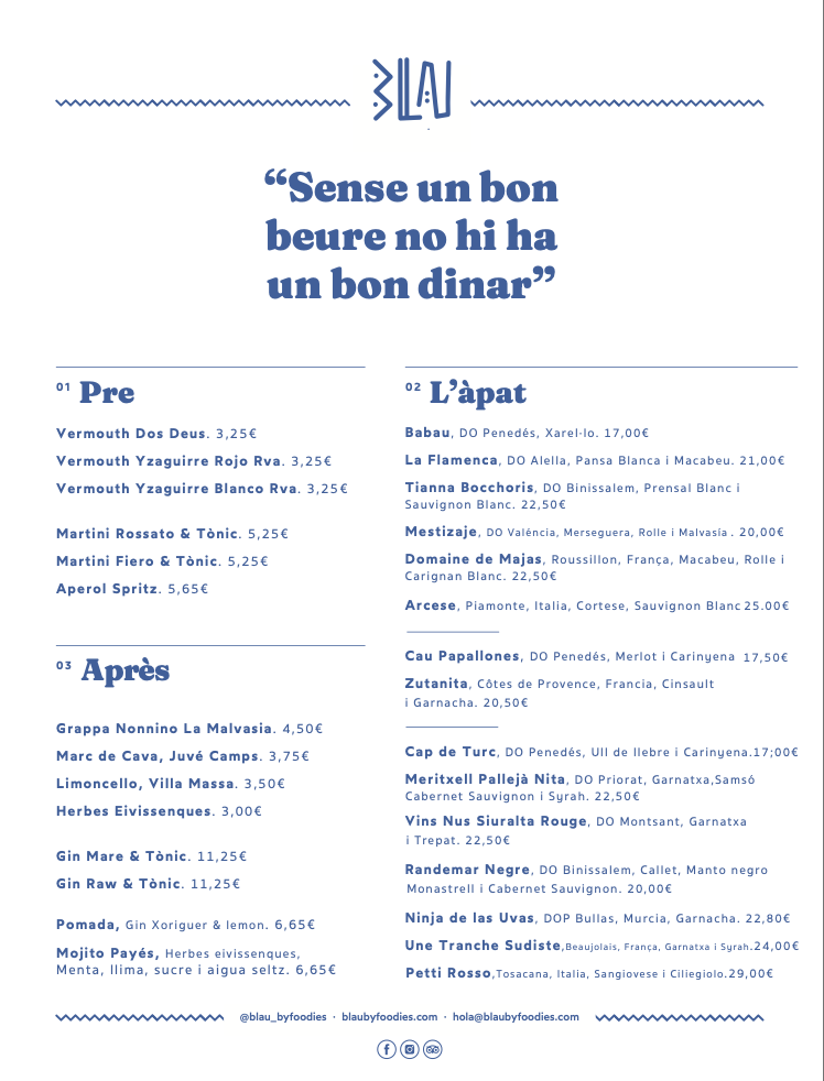 Restaurant Blau by Foodies — Carta