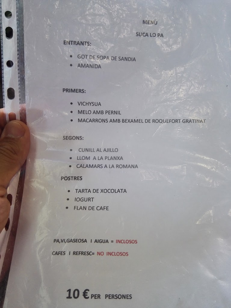 Bar Restaurante Suca lo Pa Berga — Carta