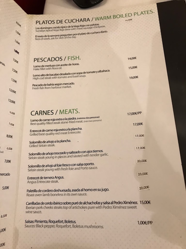 Restaurante El Buey — Carta