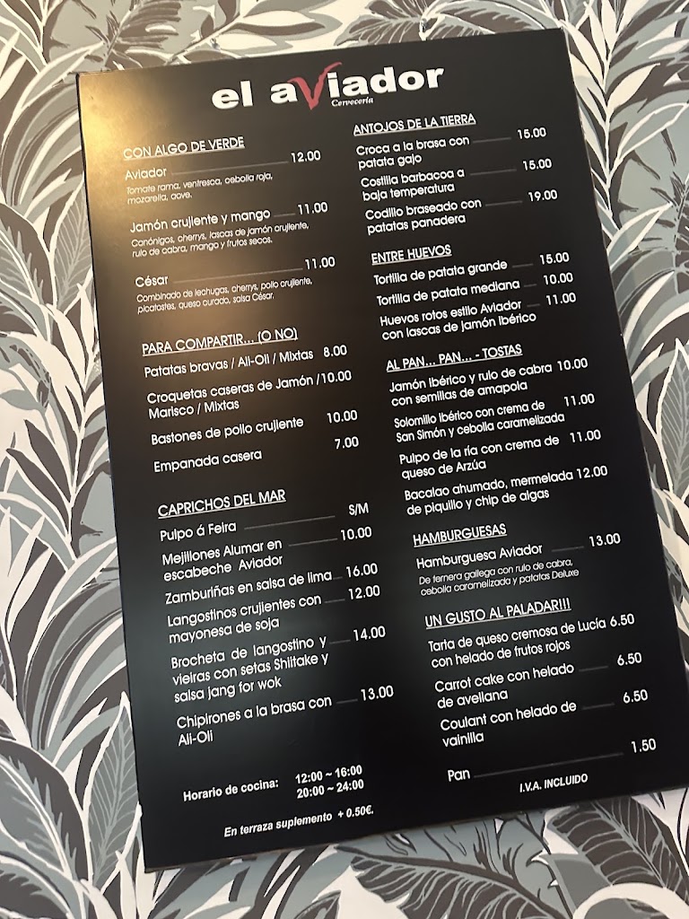 Bar El Aviador — Carta