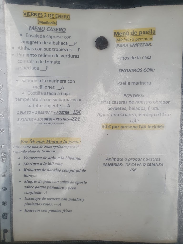 Restaurante Tamarises Izarra — Carta