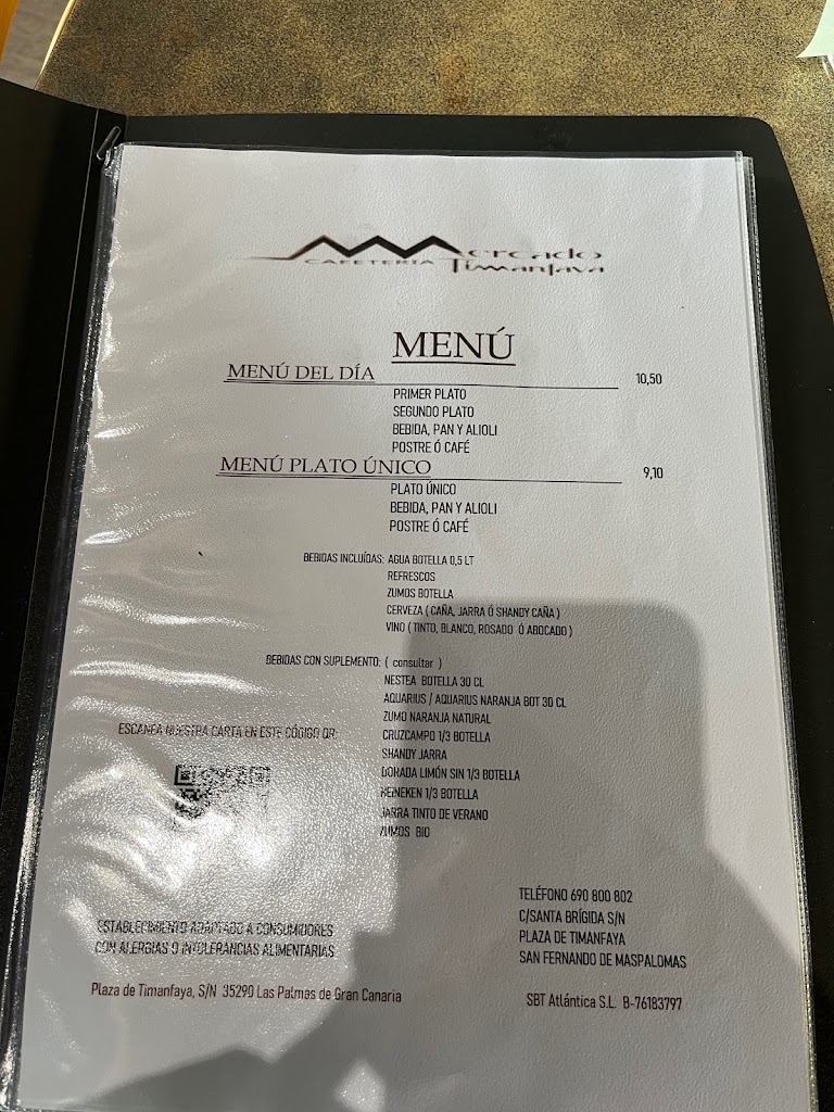 Cafeteria Mercado Timanfaya — Carta