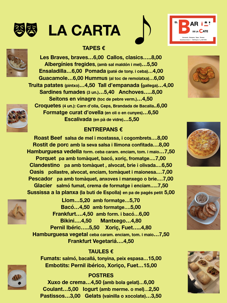 Bar de la Cate — Carta