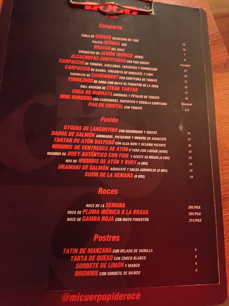 ROCE Restaurante Cambrils — Carta
