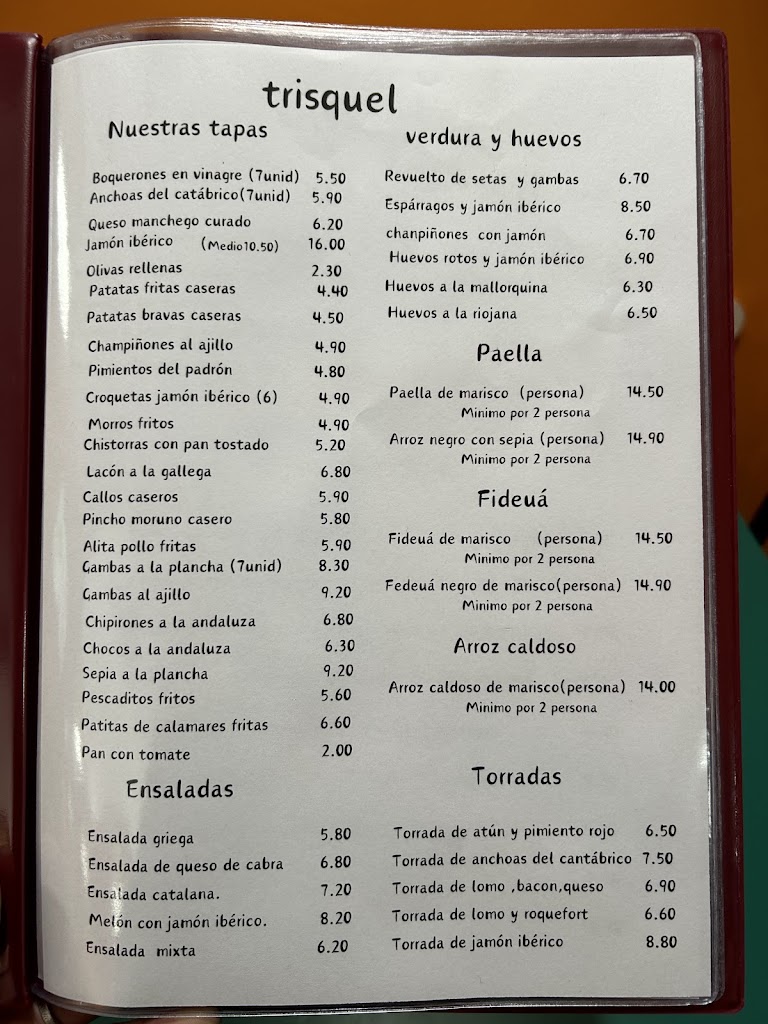 Bar Trisquel — Carta