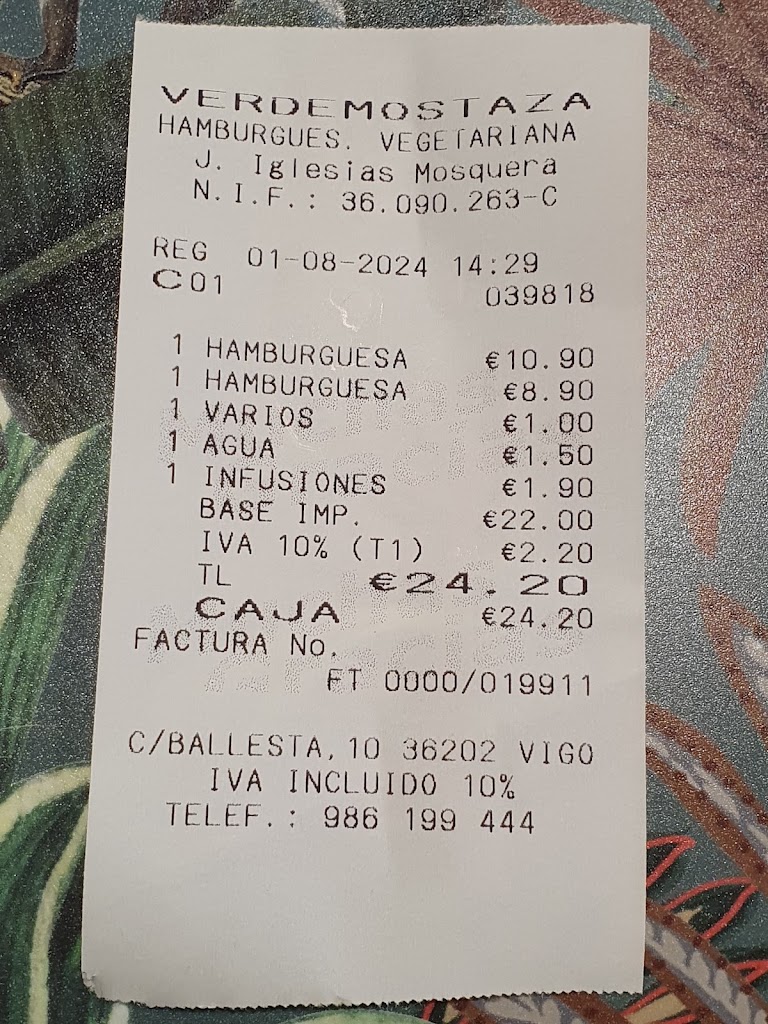 Restaurante Verde Mostaza — Carta