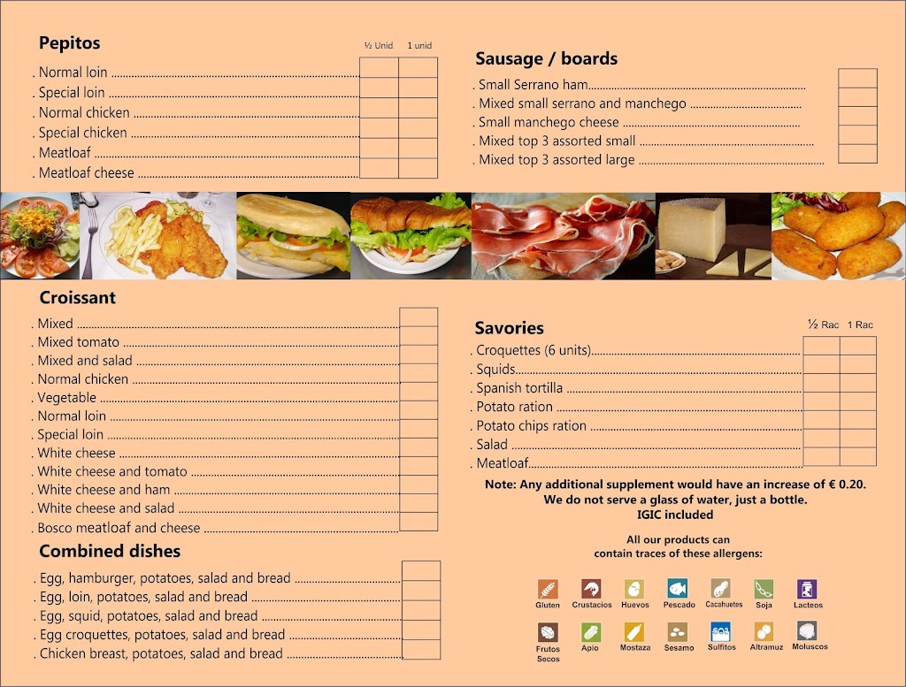 Bar Cafeteria Bosco — Carta