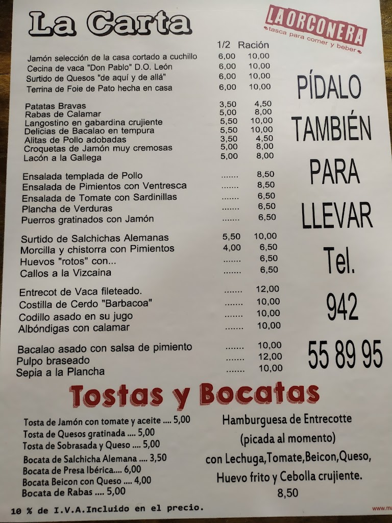 Tasca Orconera — Carta