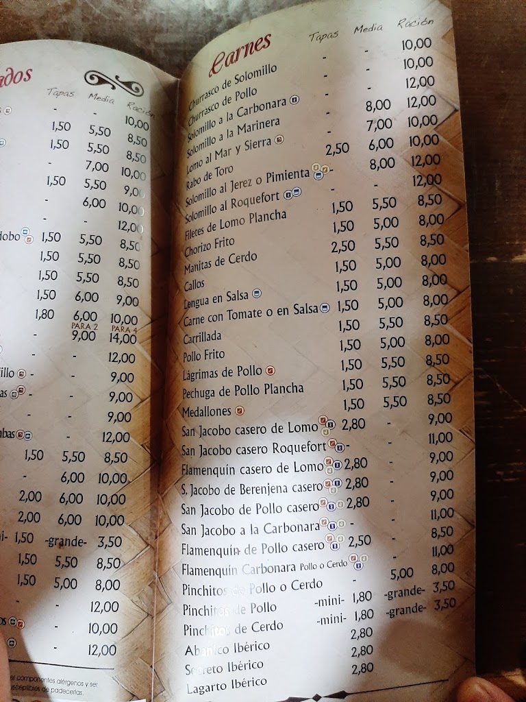 Bar Santa Ana — Carta