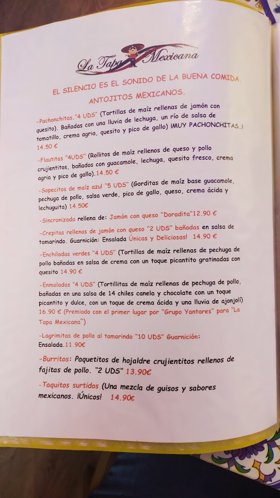 La Tapa Mexicana — Carta