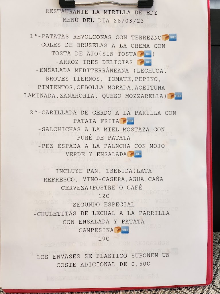 Restaurante La Mirilla De Edy — Carta