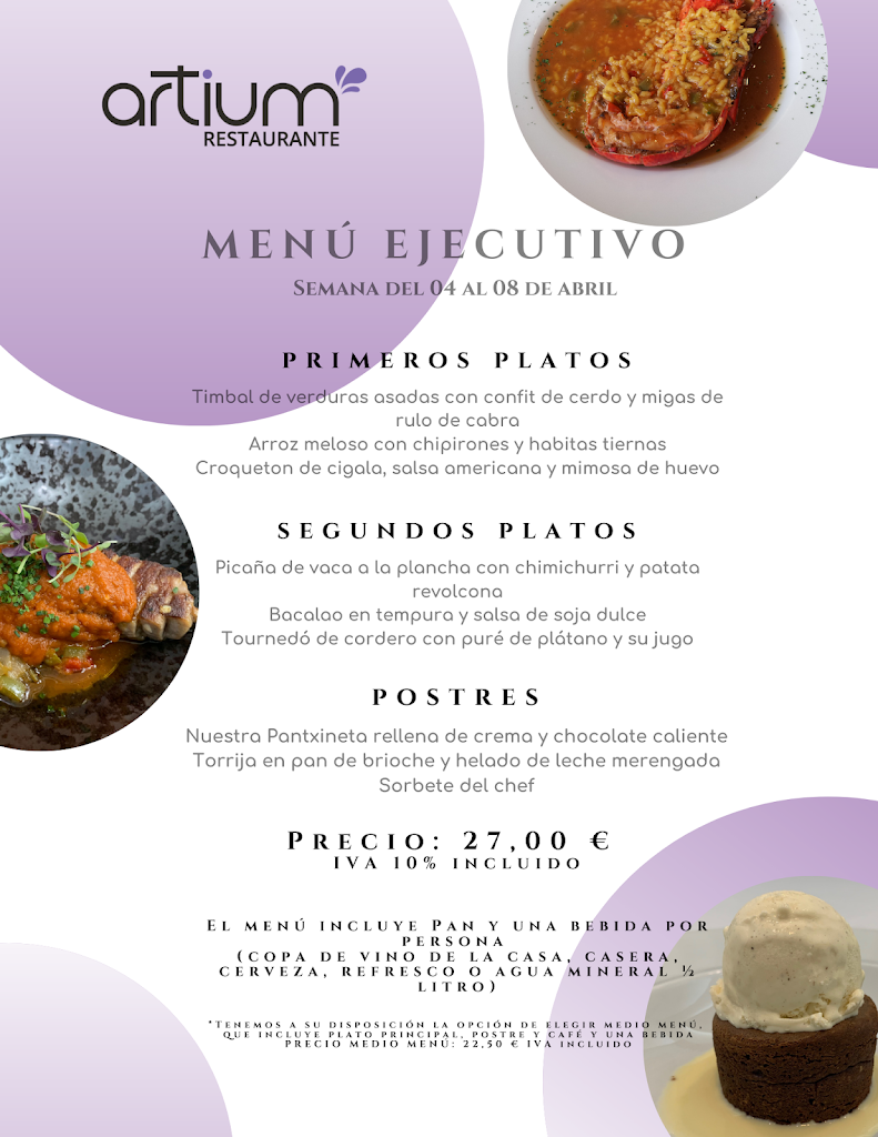 Restaurante Artium — Carta