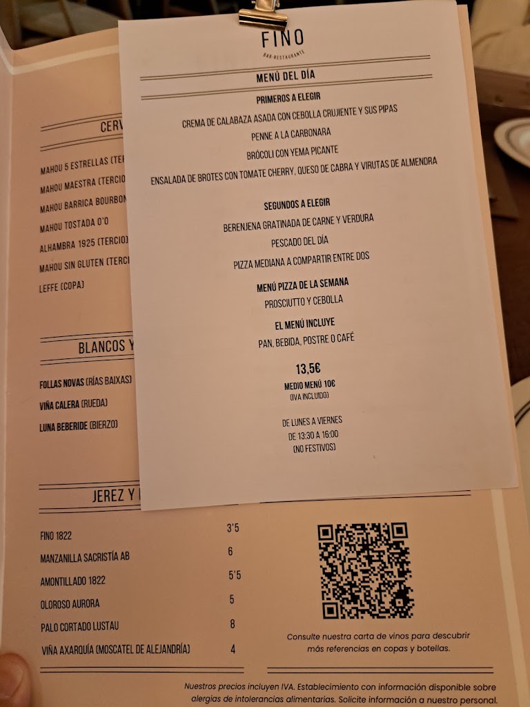 Restaurante Fino Bar - Alcala de Henares — Carta