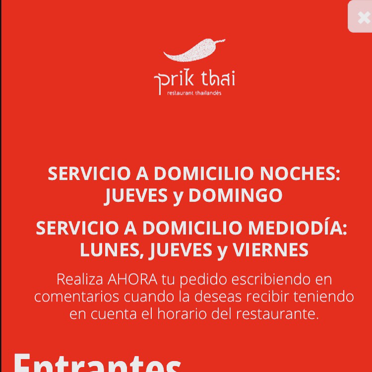 Restaurante Prik Thai — Carta