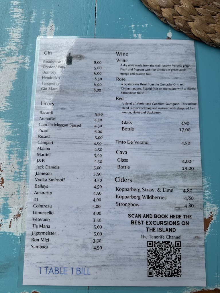 Cafe Bar Boathouse — Carta