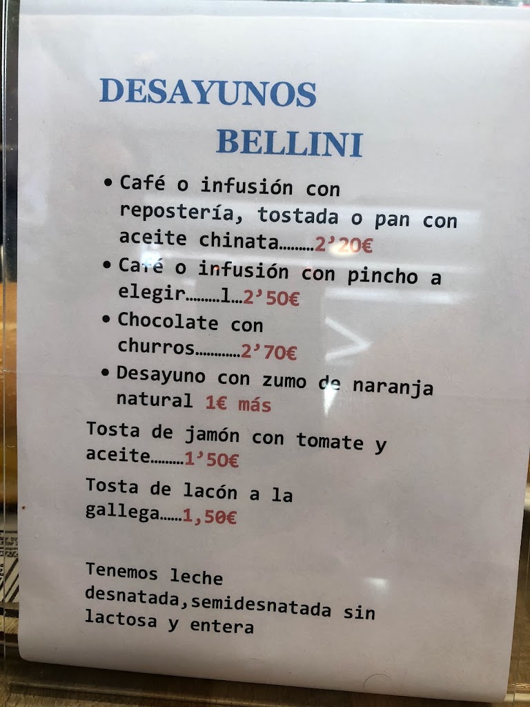 Cafeteria Bellini — Carta