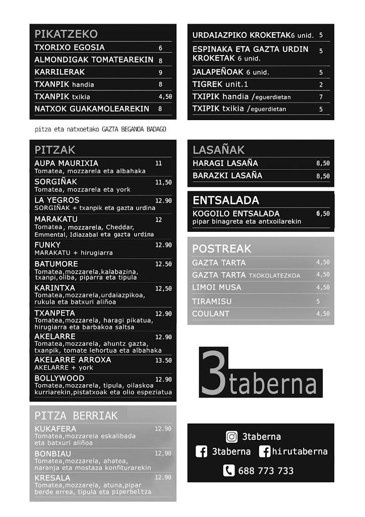 3 Taberna — Carta