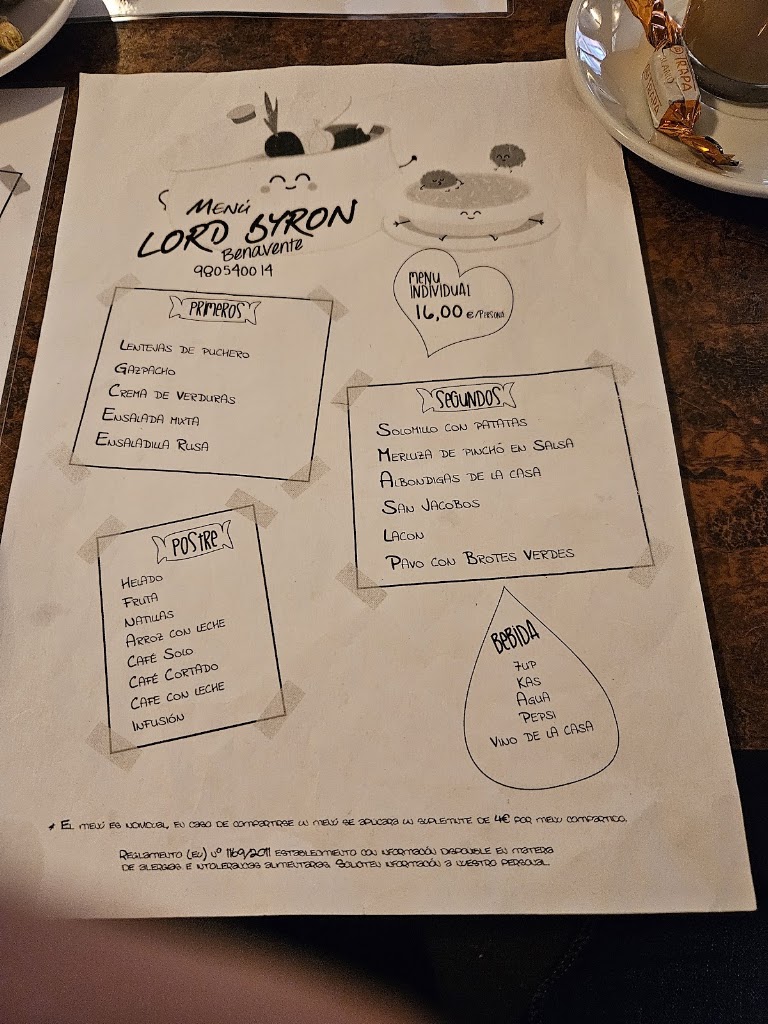 Restaurante Benavente Lord Byron — Carta