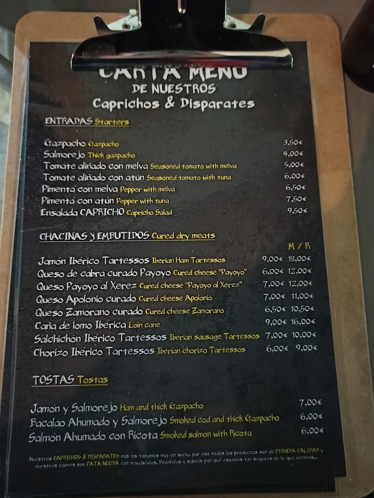 Restaurante Caprichos & Disparates — Carta